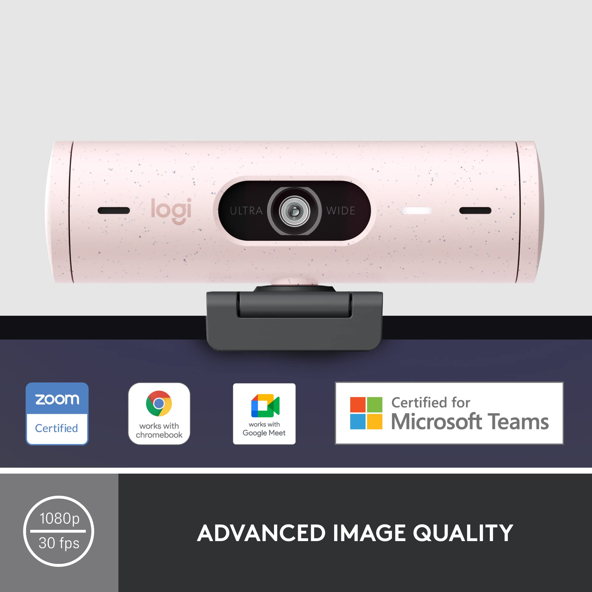 Logitech Brio 500 Full HD Webcam with Auto Light Correction, show Mode, Dual Noise Reduction Mics, Webcam Privacy Cover, Works with Microsoft Teams, Google Meet, Zoom, USB-C Cable, Streaming - White