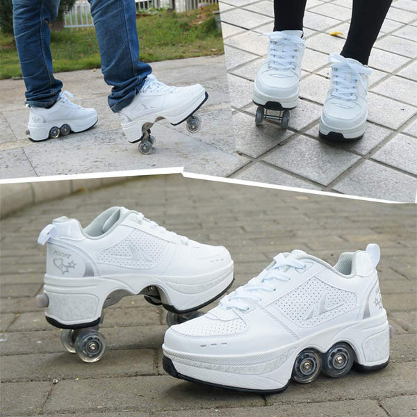 Duvetset Variable Skating Shoes, Kick Roller, Children's Roller Skating Shoes, Roller Skating, Adult Straight Skating Shoes, (White Silver, 35/UK3)