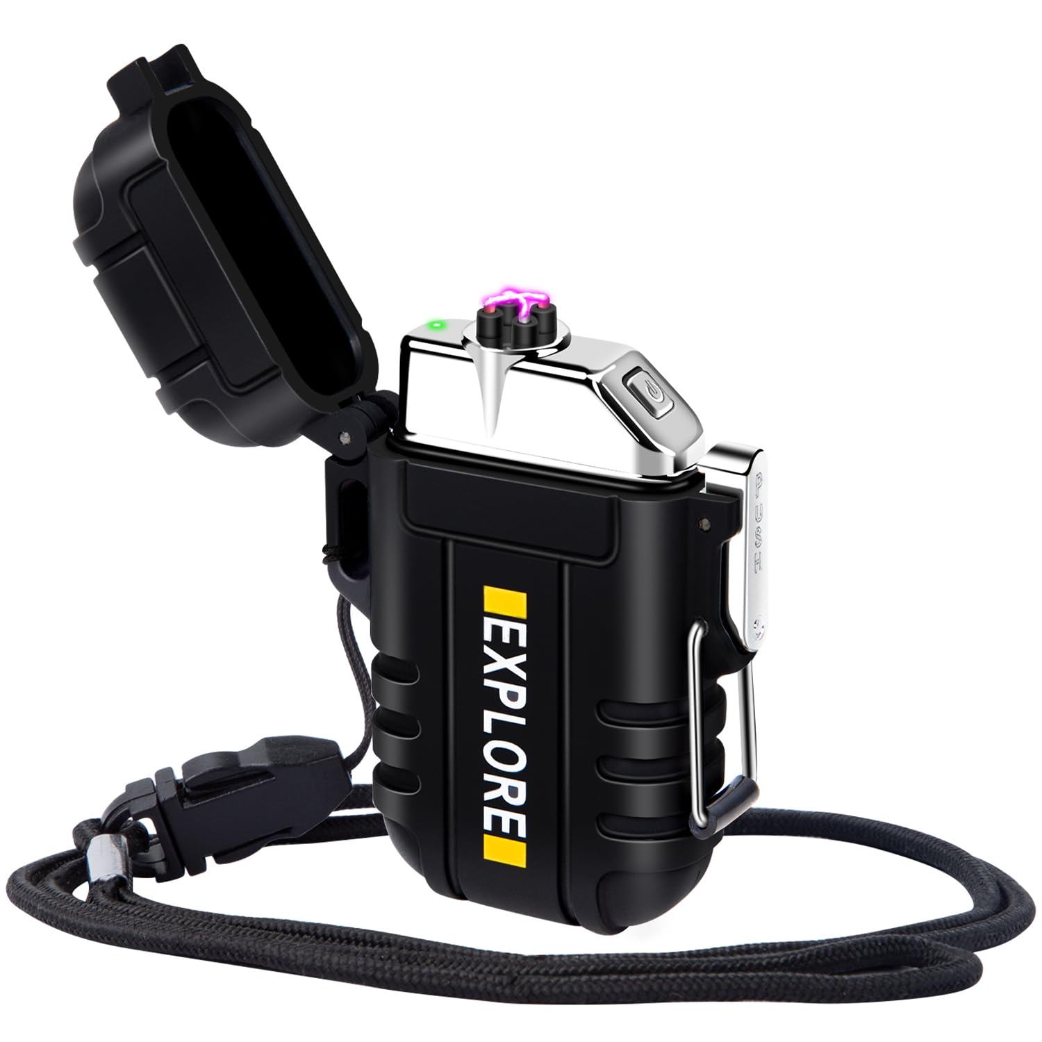 Electric Lighter Rechargeable USB, Electronic Plasma Arc Lighter Windproof and Waterproof for Hiking, Camping, Outdoor, Survival, Tactical, EDC Gear, Gifts for Him Men (Black)