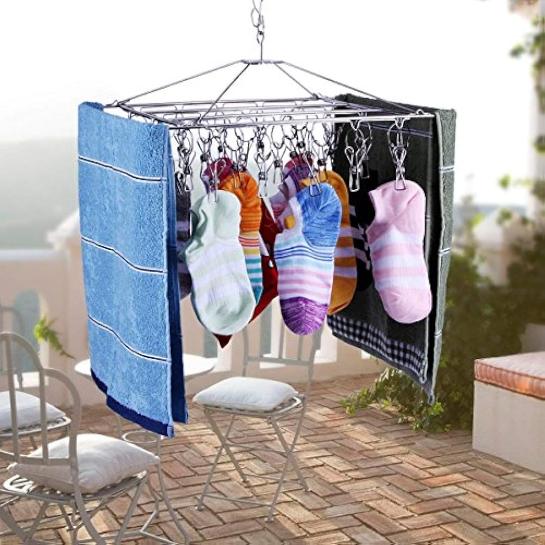 Kereith Home Sock Drying Racks with 30pcs Laundry Pegs Drip Hanger Laundry Clothesline Hanging Rack Metal Clothespins Drying Towels, Underwear, Lingerie, Delicate Bras