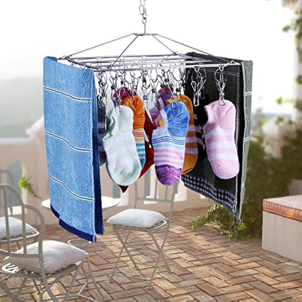 Kereith Home Sock Drying Racks with 30pcs Laundry Pegs Drip Hanger Laundry Clothesline Hanging Rack Metal Clothespins Drying Towels, Underwear, Lingerie, Delicate Bras