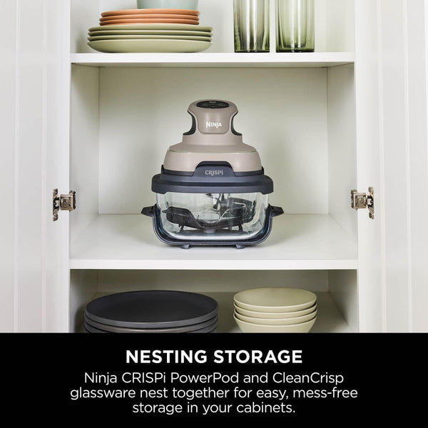 Ninja CRISPi Portable Air Fryer, 3.8L, 4-in-1: Air Fry, Roast, Keep Warm, Recrisp, Space Saving Compact Design, 2x Removable Glass Containers & Lids, 1700W, Cyber Space Blue FN101UKGY