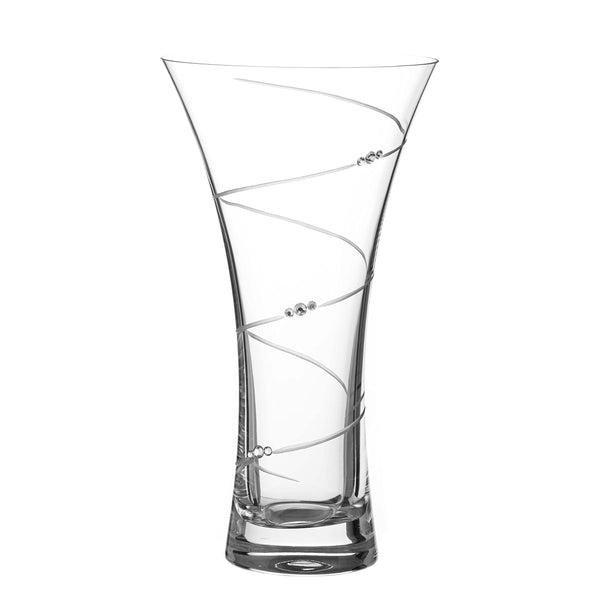 DIAMANTE Swarovski Hollow Sided Vase ?Swirl? Crystal Trumpet Vase - Lead Free Crystal Glass (25cm)