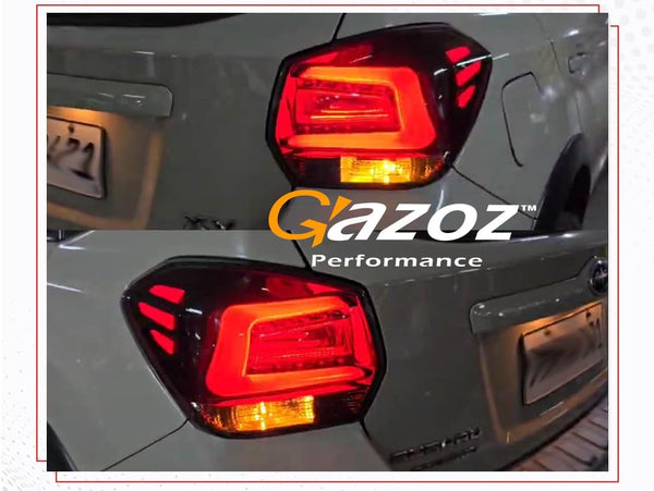 GAZOZ PERFORMANCE Exterior Accessories - LED Tail Lights C Shape Bar R+L Compatible With Subaru Crosstrek 2012-2017 XV & Imprera - Black Smoke Lens Black Base