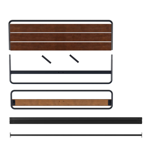 Zinus Therese Single Bed frame - Bed 90x190 cm - 20 cm Height - Metal and Wood Platform bed frame with wood slat support - Brown