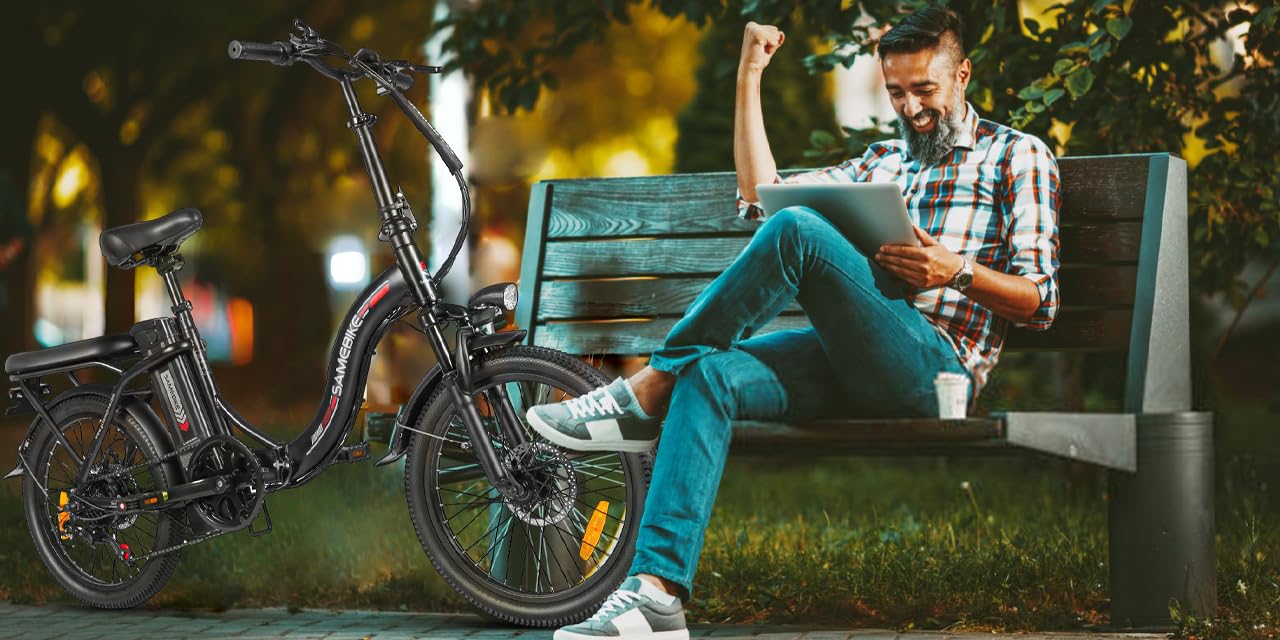 SAMEBIKE Shiman0 7-Speed Foldable Electric Bike for Adults, 20"*2.35 Fat Tire Ebike, Max Range 110KM, Dual Shock Absorber, E-bike for Commuting and Off-Road Adventures