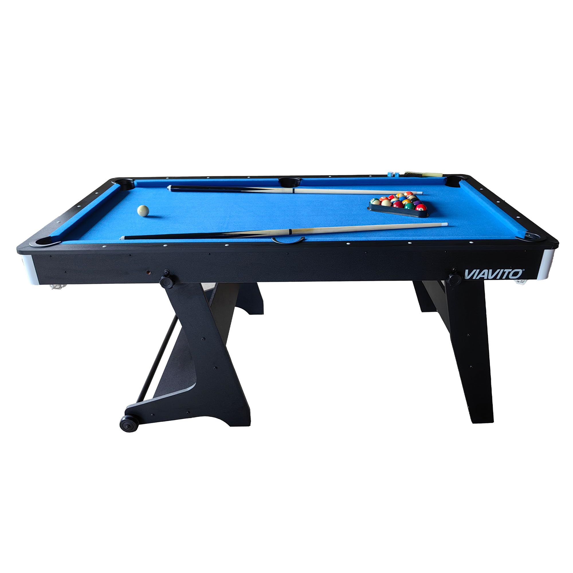 VIAVITO PT100X Folding Pool Billiards Table with Accessories, Space Saving Steady Portable Family Leisure Game Table Set for Kids & Adults w/Cues, Balls, Chalk, Triangle & Brush