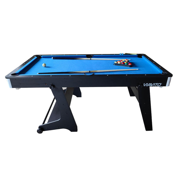 VIAVITO PT100X Folding Pool Billiards Table with Accessories, Space Saving Steady Portable Family Leisure Game Table Set for Kids & Adults w/Cues, Balls, Chalk, Triangle & Brush