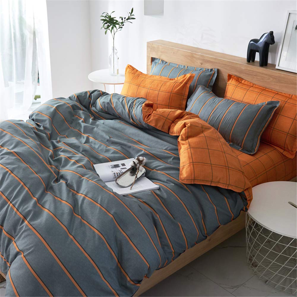 FANSU King Duvet Set Double Sided Bedding Set 4 Pcs With Pillow Cases,Orange&Grey Bedding sets with Zipper Closure,Ultra Soft Anti Allergic Easy Care