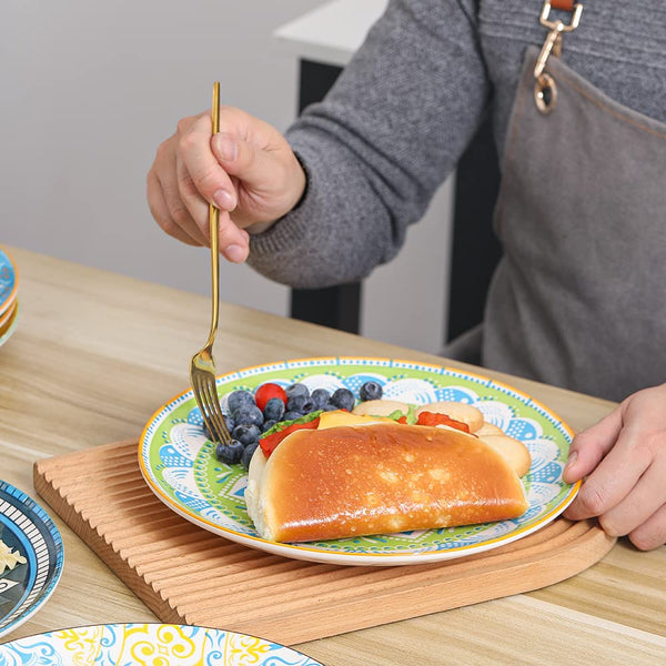 AHX Dinner Plates Set of 6-10 Inch Large Ceramic Plate for Salad, Pasta, Steak - Colorful Patterns - Dishwasher and Microwave Oven Safe