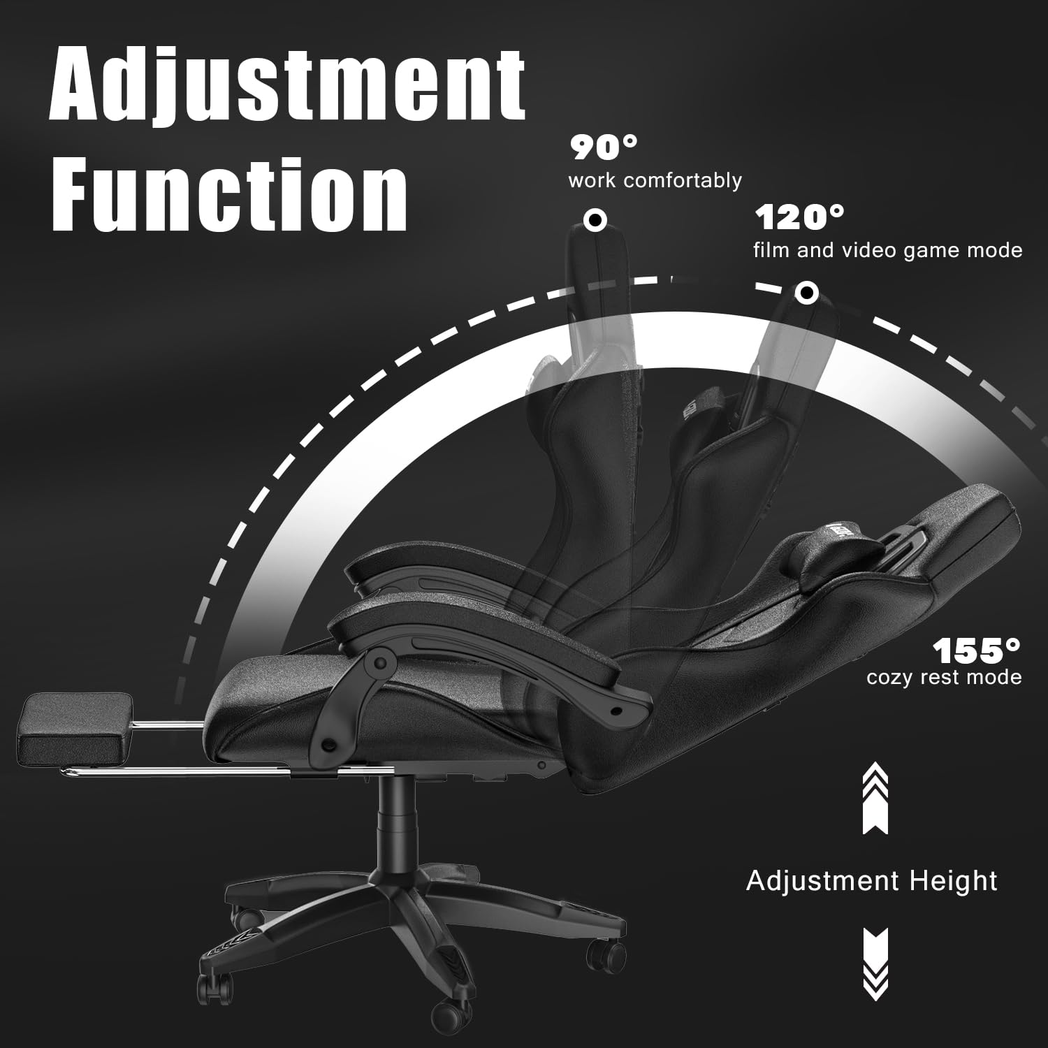 bigzzia Ergonomic Gaming Chair - Gamer Chairs with Lumbar Cushion + Headrest, Height-Adjustable Office & Computer Chair for Adults (without footrest, White)