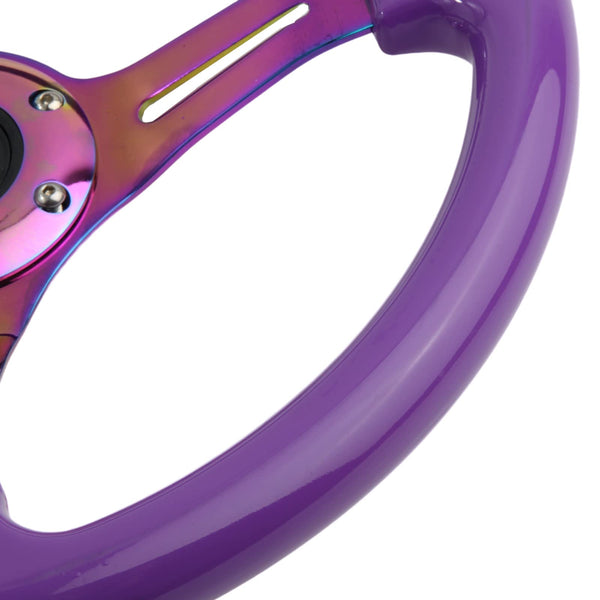 350mm Green Racing Steering Wheel Neo Chrome Spoke Universal 6 Bolts 45mm Deep Dish Classic ABS Wood Steering Wheel with Horn Button