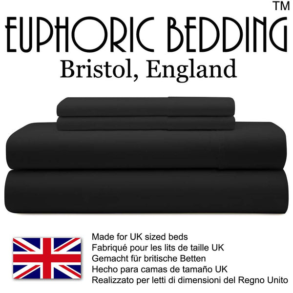 Euphoric Gifts 100% Pure Cotton (Egyptian Cotton) SINGLE Duvet Cover Bed Set in Plain Black  includes duvet cover, fitted sheet & pillowcases
