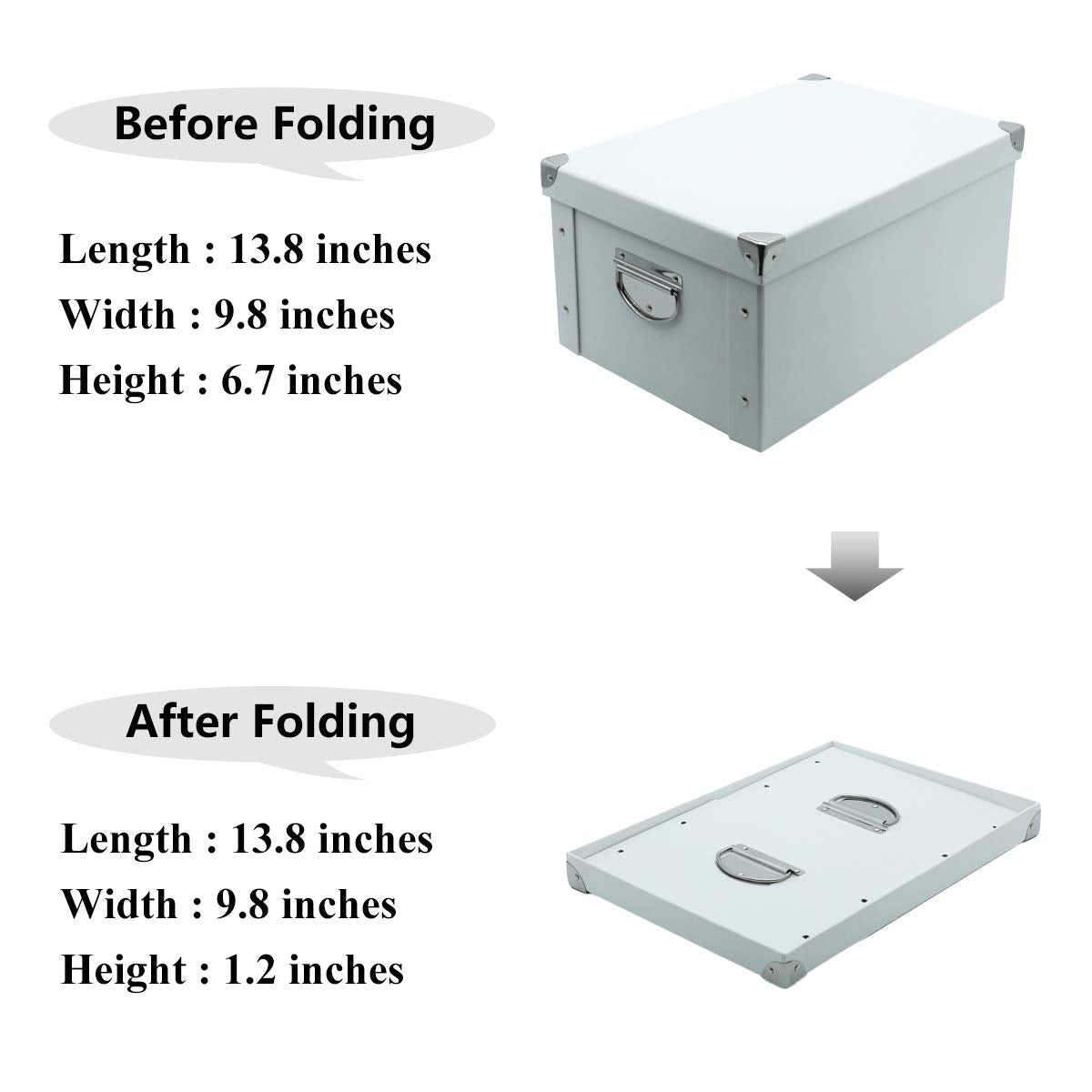 GUOZI Collapsible Storage Box, Decorative Memory Box with Lid & Metal Reinforced Corners, Cardboard File Bin with Handles, Organizer Gift Box for