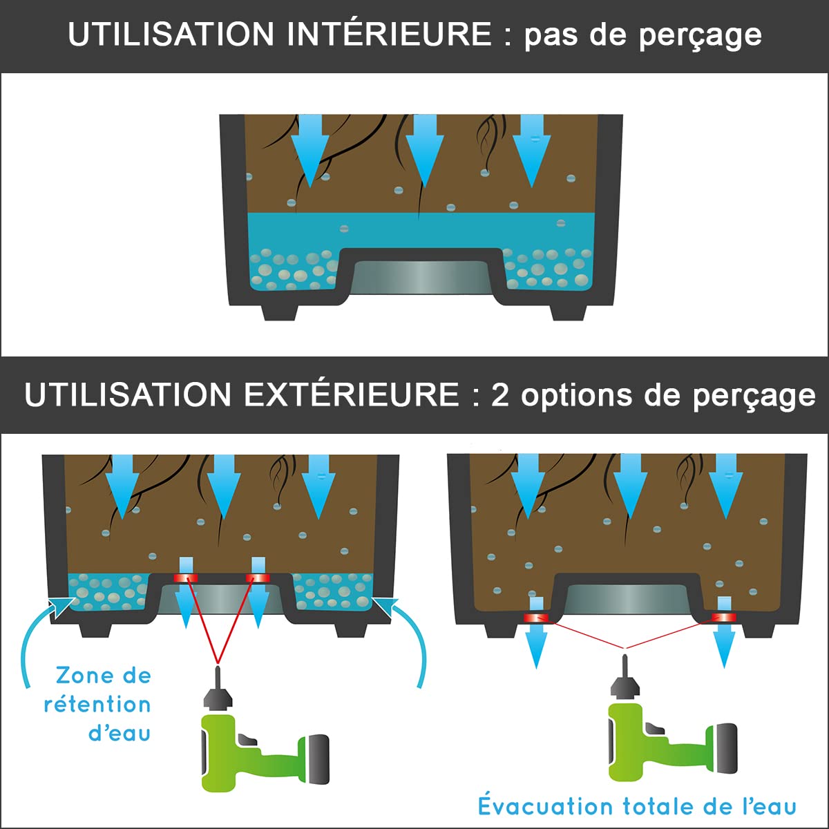 EDA Square Flower Pot, Anthracite Grey, 50 cm