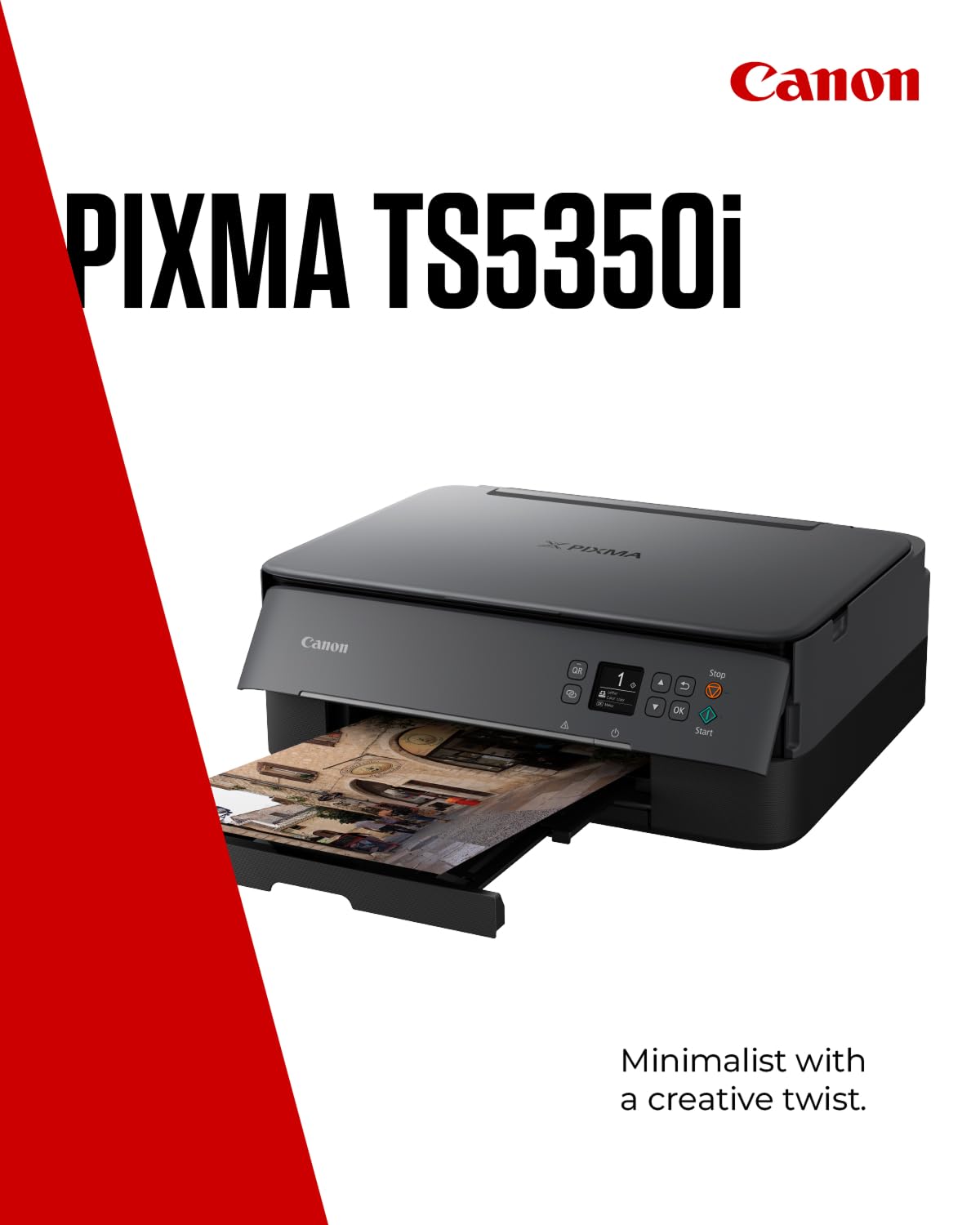 Canon PIXMA TS5350i Wireless Colour 3-in-One Inkjet Printer, Photo Paper Bundle (Black) - Compatible with PIXMA Print Plan; includes PP-201 Glossy II Photo Paper Plus, 20 sheets