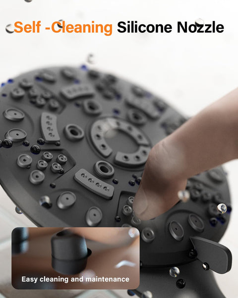 Cobbe High Pressure Shower Head with 8 Spray Modes, Powerful Water Saving Shower Head Set, Large Universal Flow Rain Showerhead for Low Water Pressure - Black