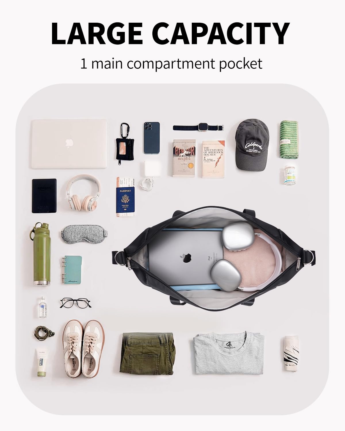 Narwey for Ryanair Cabin Bag 40x20x25 Underseat Ryan Air Bag Foladble Travel Duffel Hospital Carry on Hand Luggage Holdall Weekend Overnight Bag for Women and Men 20L (Beige with Green Straps)