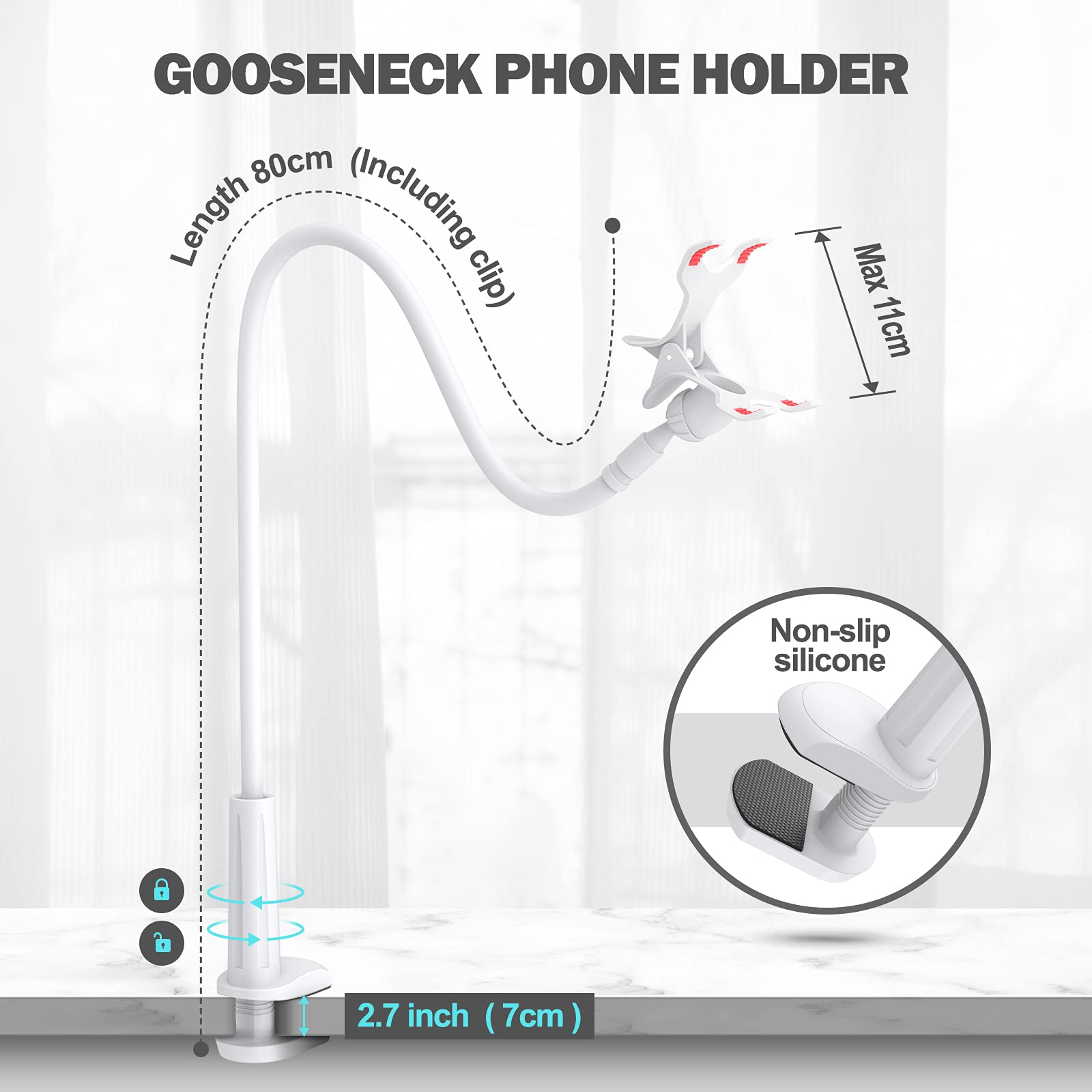 Gooseneck Phone Holder for Bed, Flexible Lazy Arm Cell Phone Stand Holder 360 Adjustable Clamp Bracket Mount Desk for iPhone 16 15 14 13 12 11 Pro Max Plus, Mini, Xs XR, Samsung