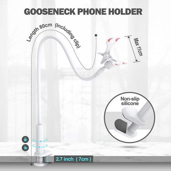 Gooseneck Phone Holder for Bed, Flexible Lazy Arm Cell Phone Stand Holder 360 Adjustable Clamp Bracket Mount Desk for iPhone 16 15 14 13 12 11 Pro Max Plus, Mini, Xs XR, Samsung