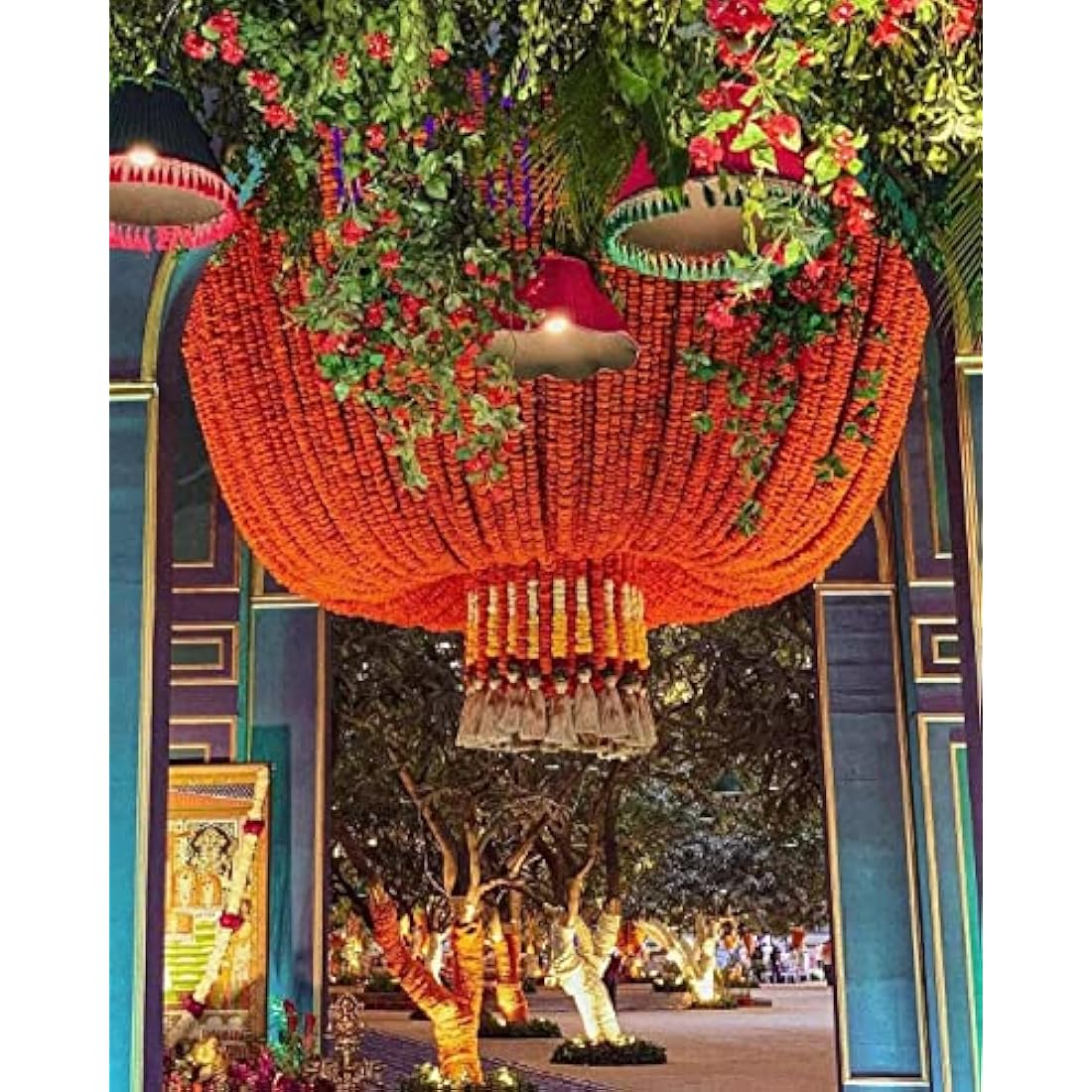 L.Orange & Yellow 5ft Artificial Marigold Flower Garland fr Parties Wedding Diwali Mehndi Pooja Festival & Traditional Indian Theme Decoration Home Decoration Photo Prop Backdrops DIY