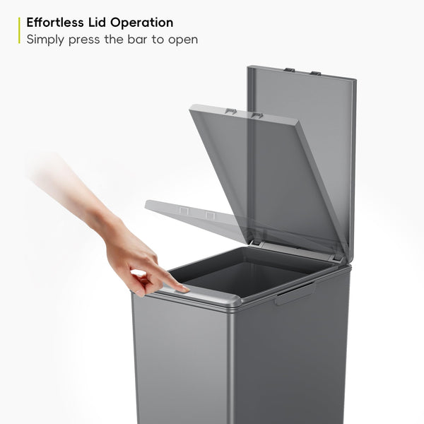 EKO Morandi Kitchen Bin, Plastic Touch Top Recycling Bin For Kitchen & Home, Large Push Top Bin, Dark Grey, 40 Litre