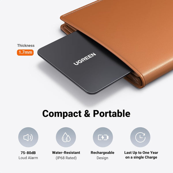 UGREEN FineTrack Slim Wallet Tracker, 1.7mm Ultra-Slim, Rechargeable Battery, Smart Finder Compatible with Apple Find My (iOS only), IP68 Waterproof, Bluetooth Card for Wallet, Passports, Luggage