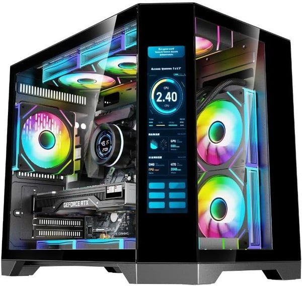 IONZ APEX Vision - PC Gaming Case, M/ATX Mini Tower, Dual Chamber with 6 ARGB PWM Fans - LCD Screen | Supports 240 mm AIO, White