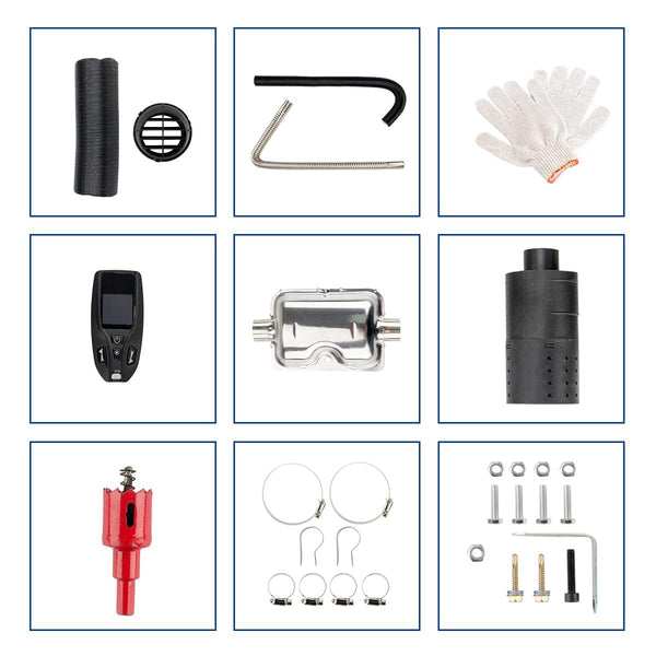 ShockFlo 12V 5KW Diesel Air Heater, All in One Parking Heater Kit with Remote Control, Silencer and LCD Display, Fast Heating, for RV Truck, Motorhomes, Boat, Bus, Car Trailer, Caravans