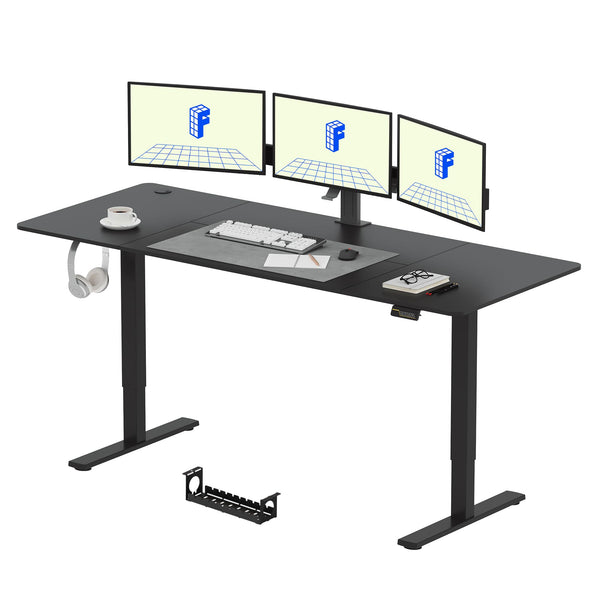 FLEXISPOT ONE PIECE Electric Standing Desk Height Adjustable Sit Stand Up Desk for Home Office with Memory Smart Pannel (100 * 60cm Black Frame+ Black Desktop)