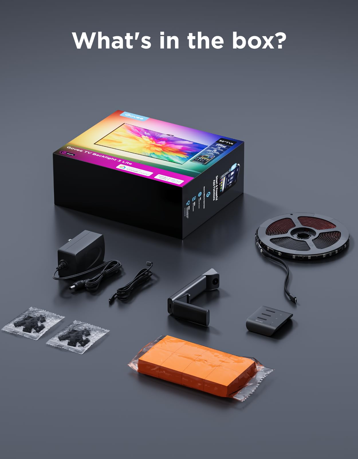 Govee TV Backlight 3 Lite with Fish-Eye Correction Function Sync to 55-65 Inch TVs, 3.6m RGBICW Wi-Fi TV LED Backlight with Camera, 4 Colours in 1 Lamp Bead, Voice and APP Control, Adapter