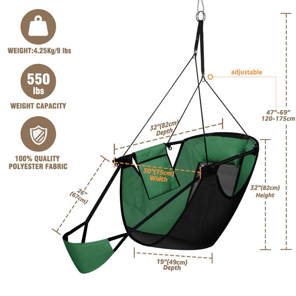 Chihee Hanging Chair with Footrest,U-Shaped Metal Frame Hammock Chair,Robust Oxford Fabric Teslin Swing Chair with Side Pocket Pillow Carabiner Strong