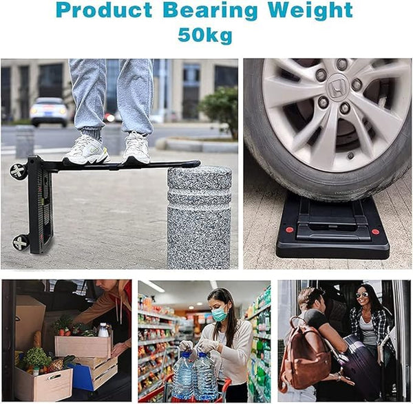 XINGHE Sack barrow, aluminium hand truck, 50 kg/110 lb load capacity, integrated tensioning straps, with retractable handle, large smooth-running wheels with soft tread (Black4)