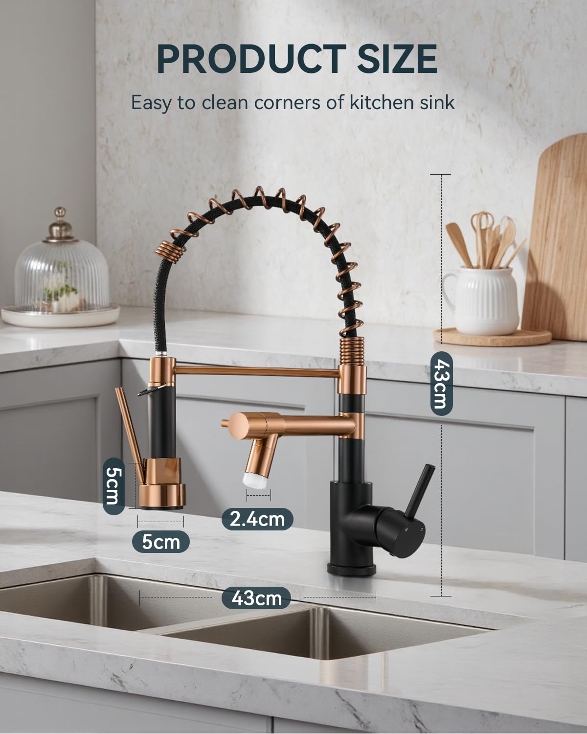 Warmiehomy 5 Modes Kitchen Taps Mixer with Pull Out Spray,High Arc 360° Swivel Dual Spout Pull Down Stainless Steel Kitchen Sink Taps,Brushed Nickel