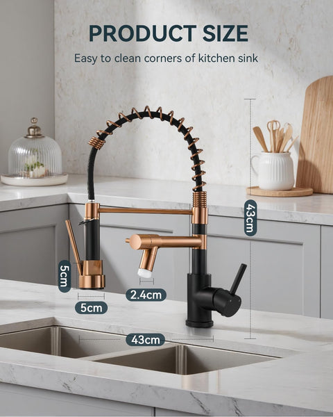 Warmiehomy 5 Modes Kitchen Taps Mixer with Pull Out Spray,High Arc 360° Swivel Dual Spout Pull Down Stainless Steel Kitchen Sink Taps,Brushed Nickel