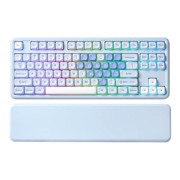 YUNZII B87 Wireless Mechanical Keyboard,QMK/VIA Software Custom Gaming,Gasket RGB Keyboard with Cute MOA Keycaps,Wrist Rest,BT5.0/2.4G/USB-C NKRO for Win/Mac (butter, milk v2 linear)