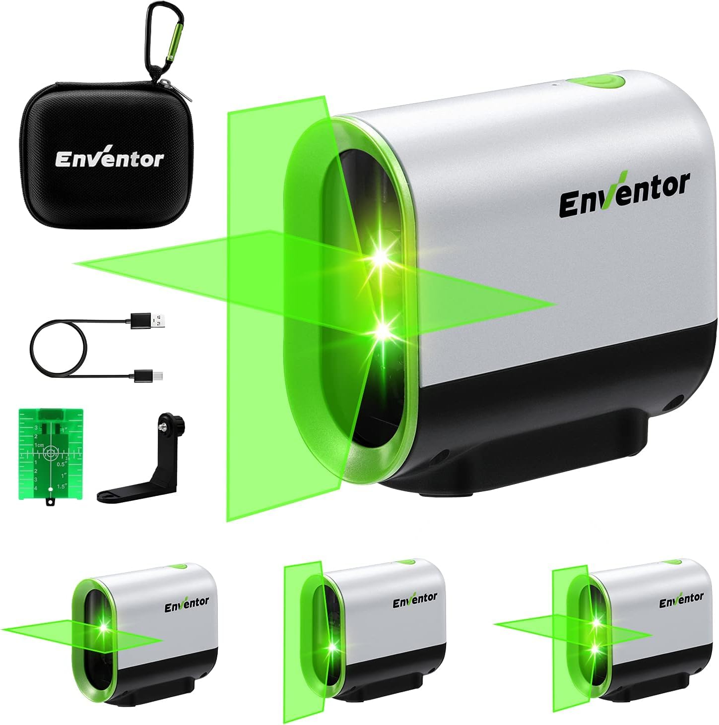 Enventor Rechargeable Laser Level, 25M 2200mAh Li-ion Battery Green Laser Level Self Leveling with Pulse Mode, 7 Hours Working Time, 360° Magnetic Base, Switchable Horizontal/Vertical/Cross line