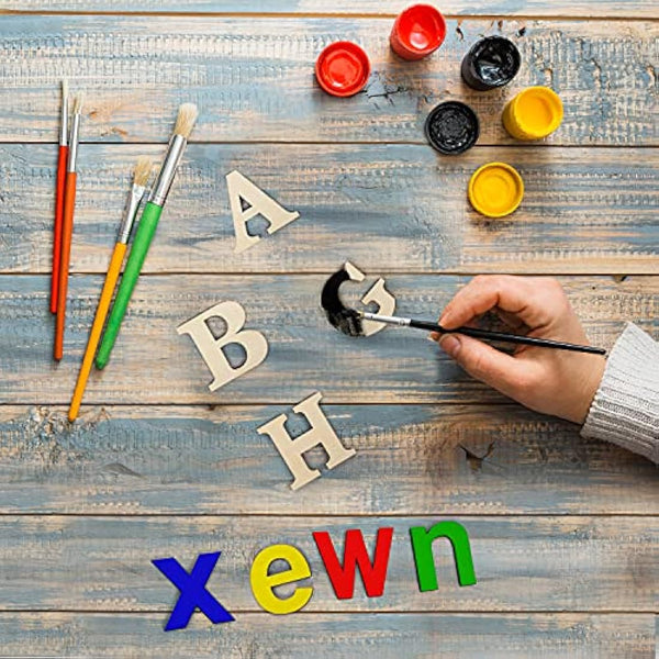 HANDI STITCH 124 Pieces Unfinished Wooden Letters & Numbers - 52 Capital & 52 Lowercase (A-Z) Alphabet Letters - 20 (0-9) Numbers - DIY Wood Pieces for Learning, Decor & Crafts