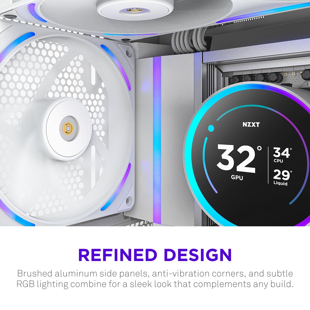 NZXT F420 RGB Core - 420mm Single-Frame Fan Unit with 3 x 140mm RGB Fans - Speed & Lighting Control - High Static Pressure & Airflow - Fluid Dynamic Bearings - 8 aRGB LEDs Per Fan - White