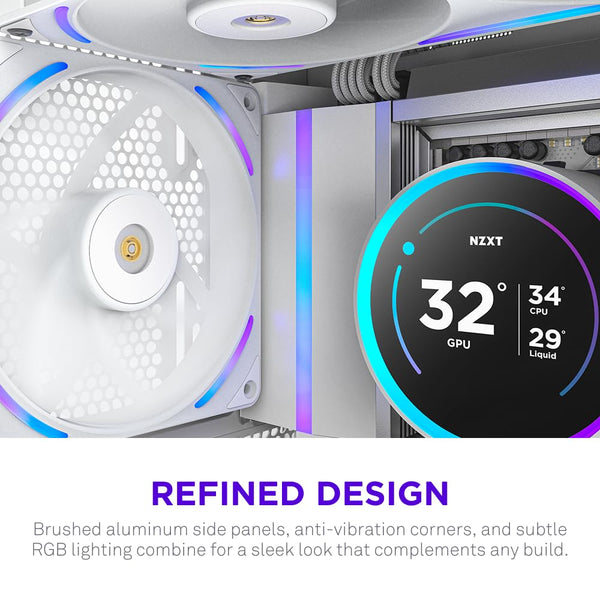 NZXT F420 RGB Core - 420mm Single-Frame Fan Unit with 3 x 140mm RGB Fans - Speed & Lighting Control - High Static Pressure & Airflow - Fluid Dynamic Bearings - 8 aRGB LEDs Per Fan - White