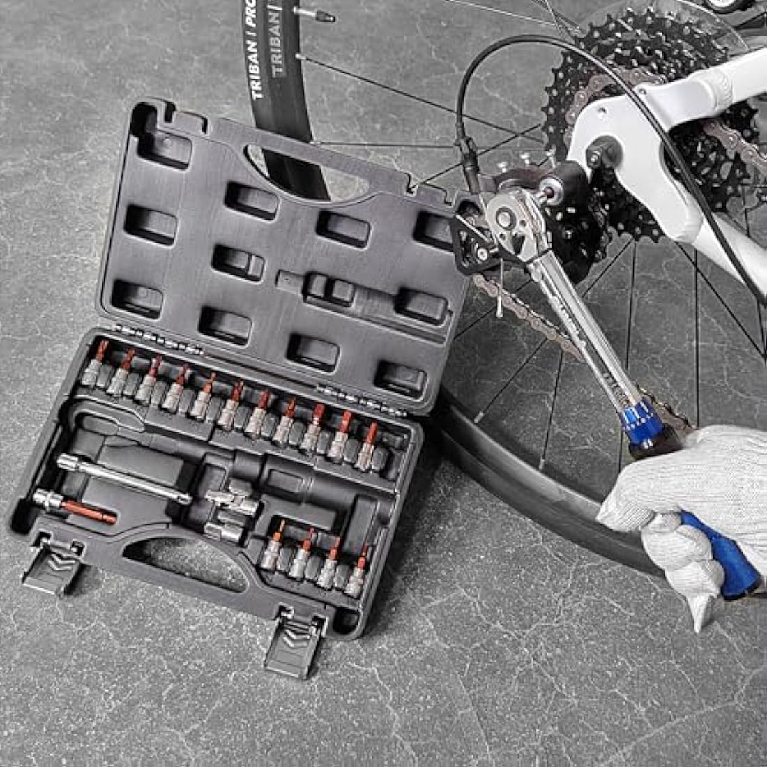 Gunpla 1/4" Drive Torque Wrench Set 21-Pieces Click Dual-Direction Adjustable with Extension Bar Maintenance Kit, Hex Torx Phillips Bits Sockets, 2-24NM Bicycle Repair Sets, 72 Tooth Ratchet Tool