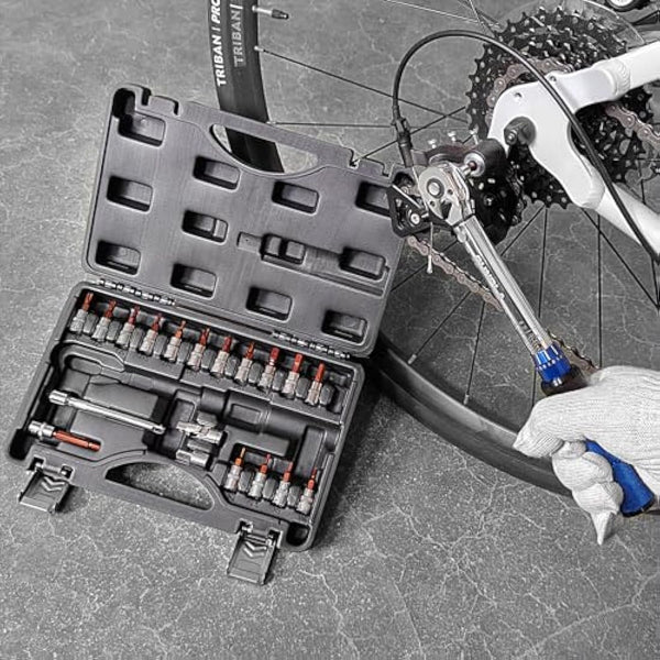 Gunpla 1/4" Drive Torque Wrench Set 21-Pieces Click Dual-Direction Adjustable with Extension Bar Maintenance Kit, Hex Torx Phillips Bits Sockets, 2-24NM Bicycle Repair Sets, 72 Tooth Ratchet Tool