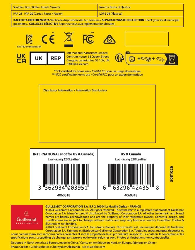 Thrustmaster EVO Racing 32R Leather, Round Leather-Wrapped Wheel Rim and Detachable Hub, For PC and Consoles