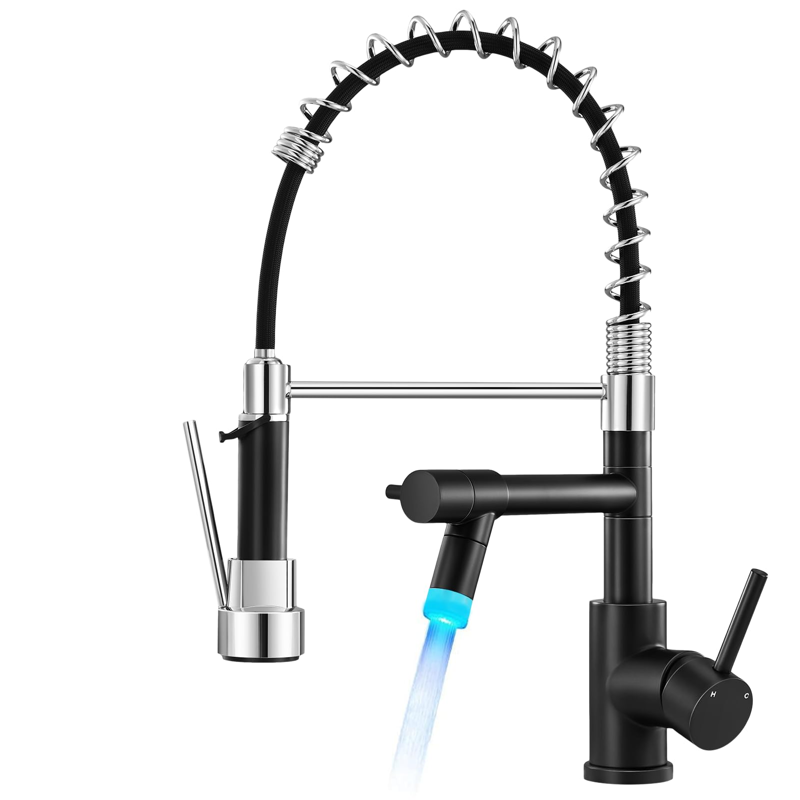 Warmiehomy 5 Modes Kitchen Taps Mixer with Pull Out Spray,High Arc 360° Swivel Dual Spout Pull Down Stainless Steel Kitchen Sink Taps,Brushed Nickel