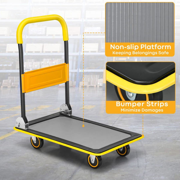 COSTWAY 150kg/300kg Folding Platform Trolley, Heavy Duty Hand Sack Truck with Handle & Bumper Strips, Rolling Flatbed Cart Dolly for Easy Transportation and Heavy Lifting (73x49x83cm, 150kg Capacity)