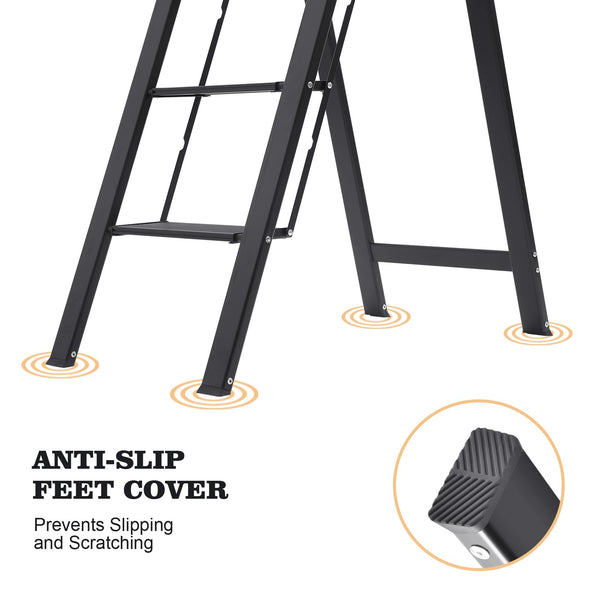KINGRACK 2 Step Ladder with Handrail, Non-Slip Household Ladder with Folding Safety, Aluminium Folding Step Stool, Maximum Load 150 kg, Black