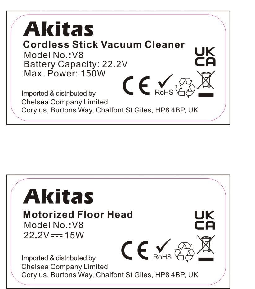 Akitas Cordless Vacuum Cleaner Upright Handheld Stick Lightweight Rechargeable Lithium Battery Good For Carpet, Pet Hair (AKV8)