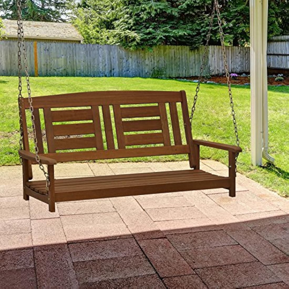 Furinno Tioman Hardwood Hanging Porch Swing with Chain, Natural