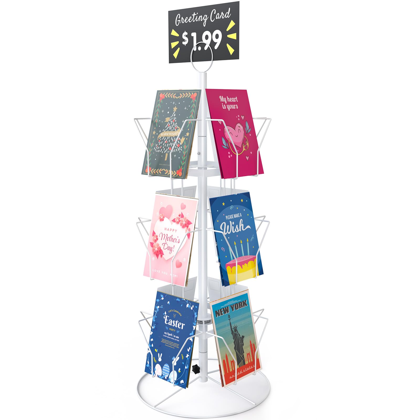 ANBOXIT Greeting Card Display Stand Rotating Rack Holder, for Postcard Sticker Retail, Metal White