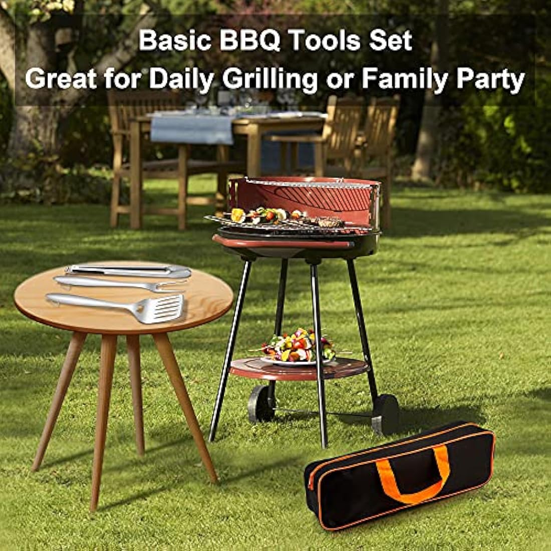 Herogo BBQ Tool Sets, 6 Piece Heavy Duty Stainless Steel Barbecue Accessories with Portable Bag, BBQ Utensil Set Includes Spatula, Fork, Tong and Cleaning Brush, Grill Tool for Outdoor Camping Picnic
